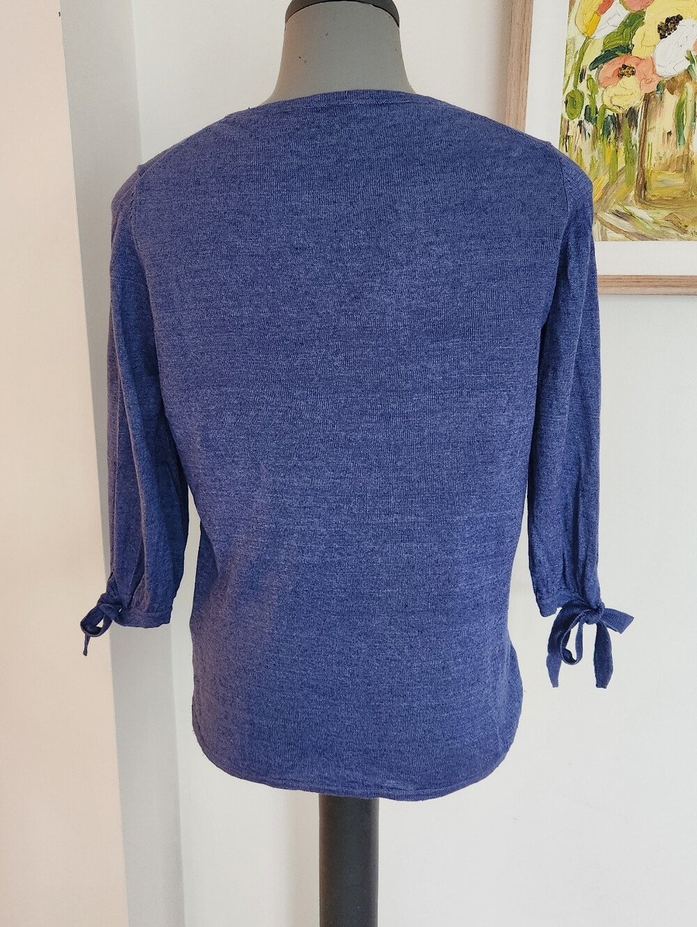 Talbots Periwinkle Split-Neck Tie-Sleeve Knit Top - Picture 3 of 5